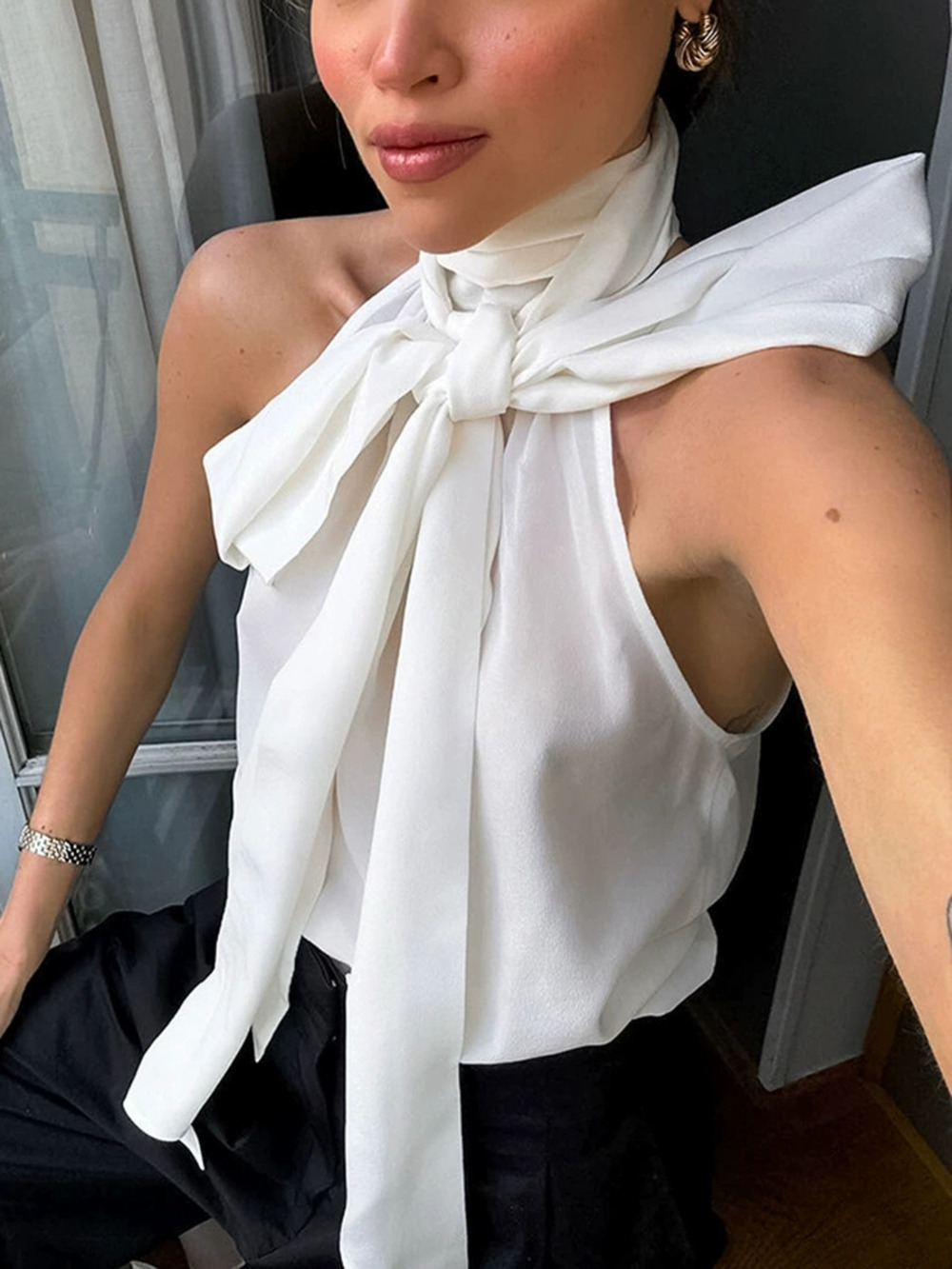 Forever 21 Halter Neck Chiffon Camisole White Summer Tie Layering